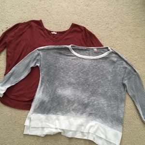 (2) American Threads Waffle-Slouchy Shirts